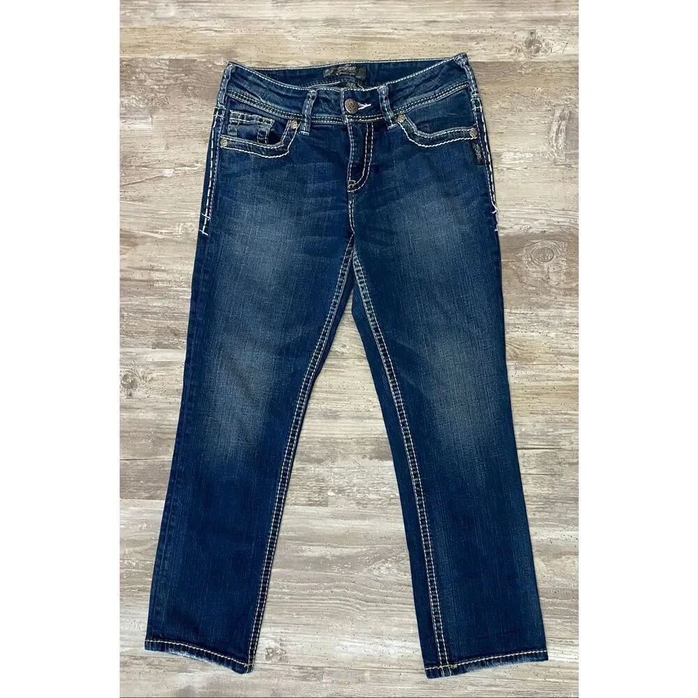 Silver Suki Capri Jeans Mid Rise Embroidered Women’s Sz 28 Waist